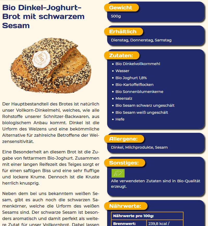 Produktinformation auf unserer Webseite